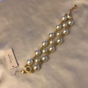 Kate Spade Gold Tone Pearls On Pearl Chunky Bracelet Spade Flower Motif NWT